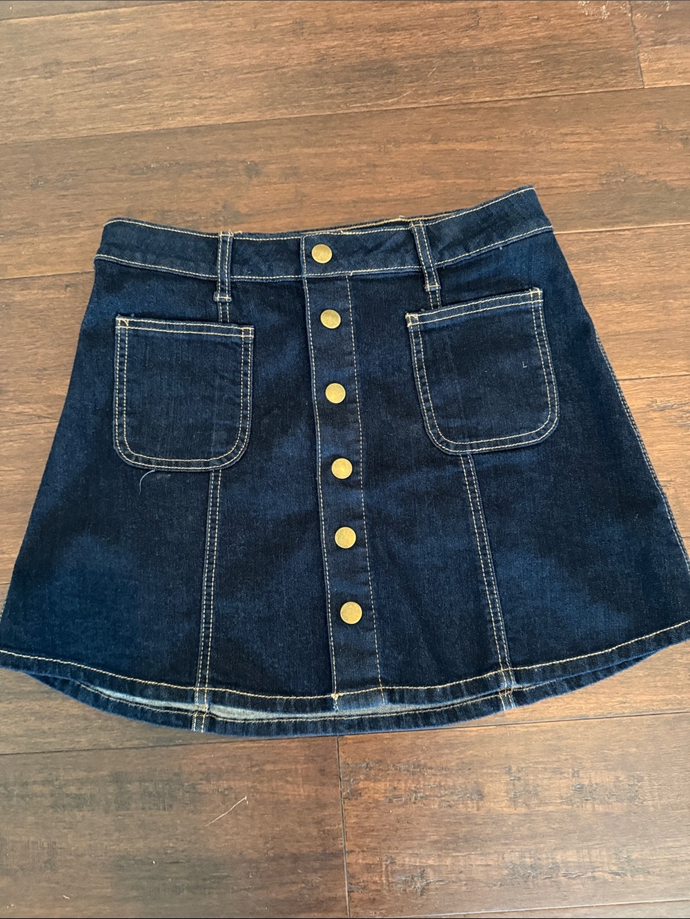 Altar'd State Dark Blue Denim Button-Front Mini Skirt